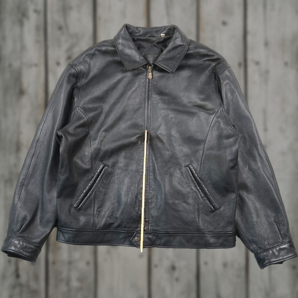 Roundtree & Yorke Roundtree & Yorke Black Leather Full Zip Bomber Jacket Men's L Large Heavyweight Size US L / EU 52-54 / 3 - 1 Thumbnail
