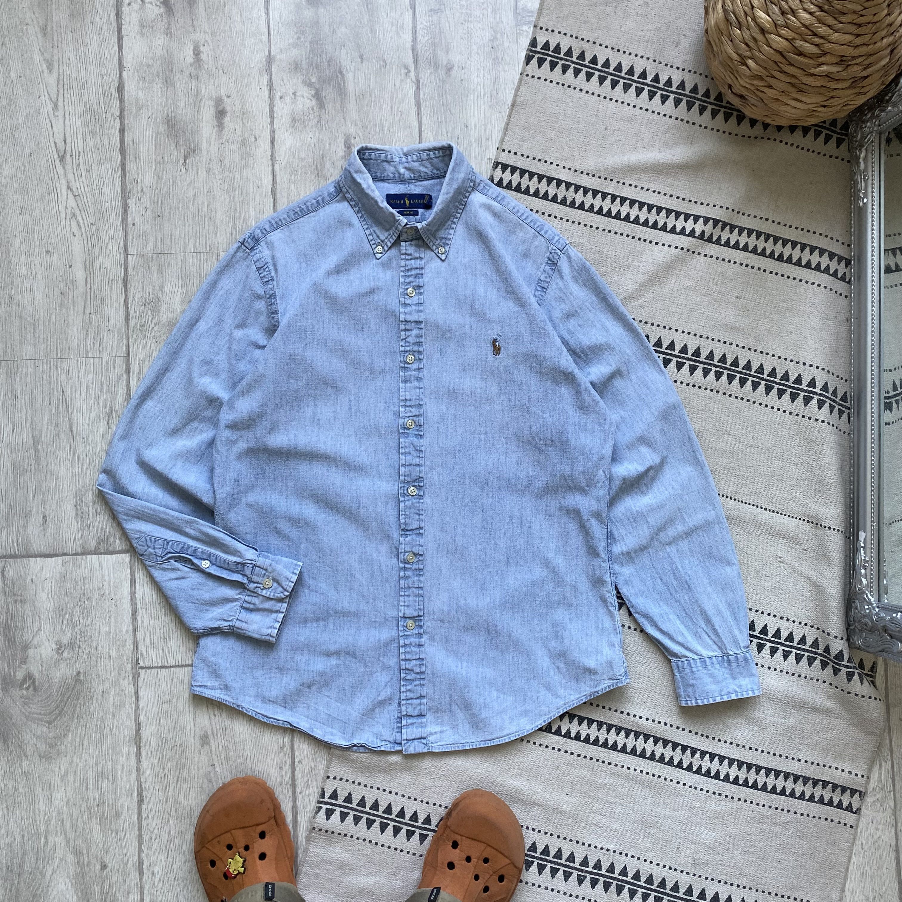 Polo Ralph Lauren 👔 Vintage Polo Ralph Lauren Shirt Faded Denim blue light Size US M / EU 48-50 / 2 - 9 Thumbnail