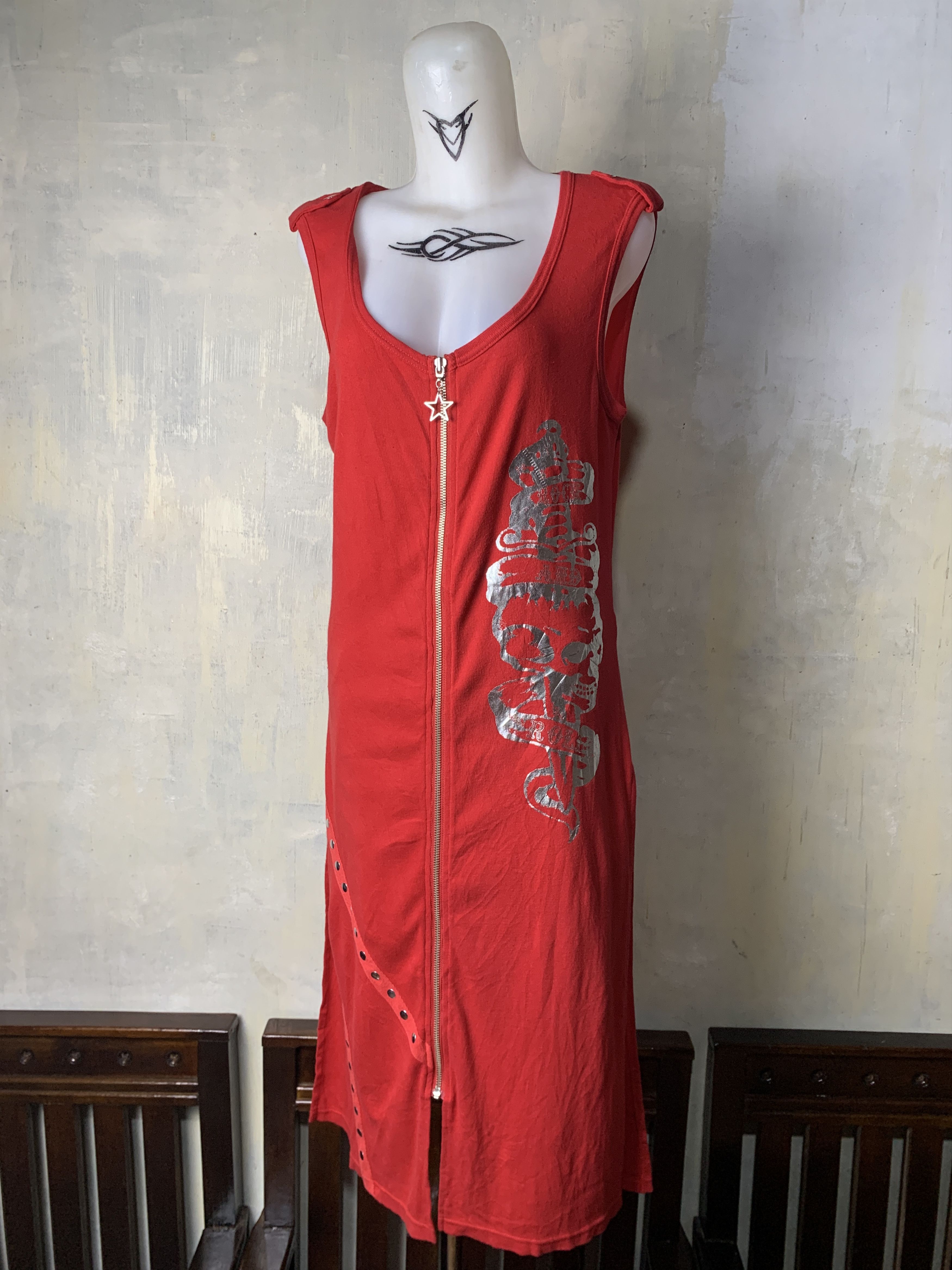 Japanese Brand Chorus Skull Red Zip Tattoo Dress (L) Size L / US 10 / IT 46 - 2 Thumbnail