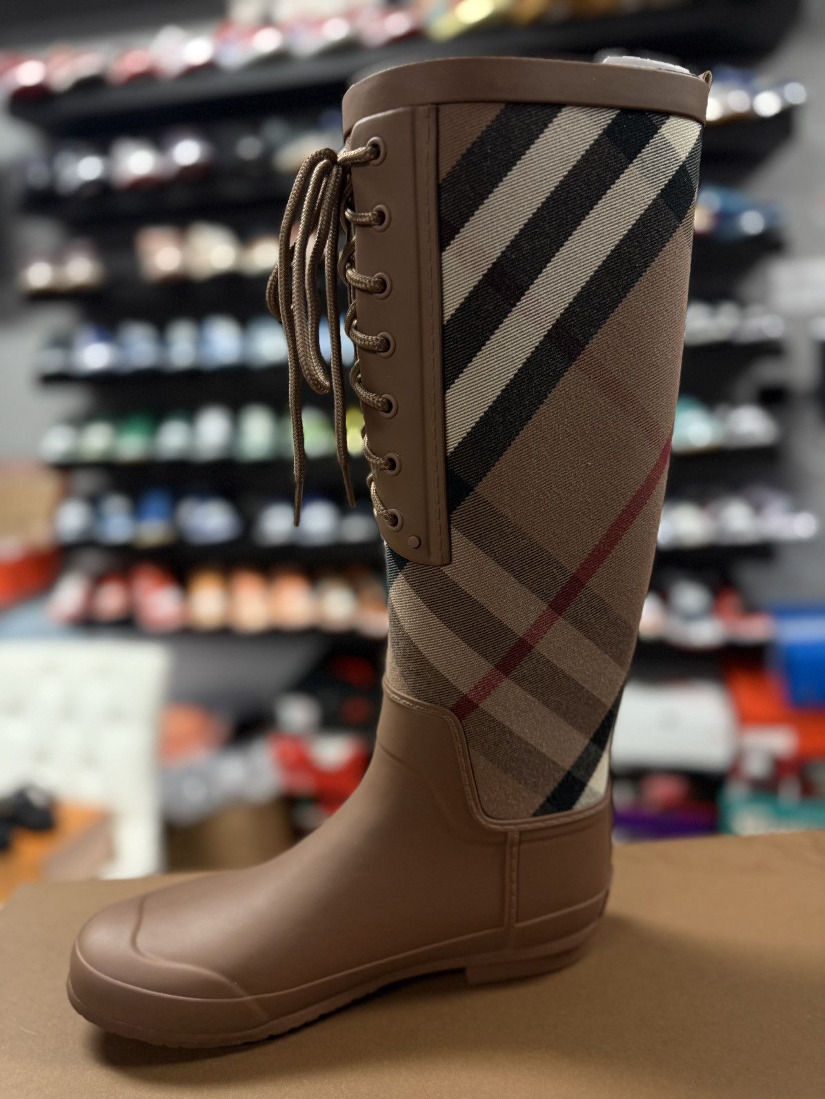 Burberry Vintage Check Canvas & Rubber Rain Boot In Brown 38EU/8US Size US 8 / IT 38 - 8 Thumbnail