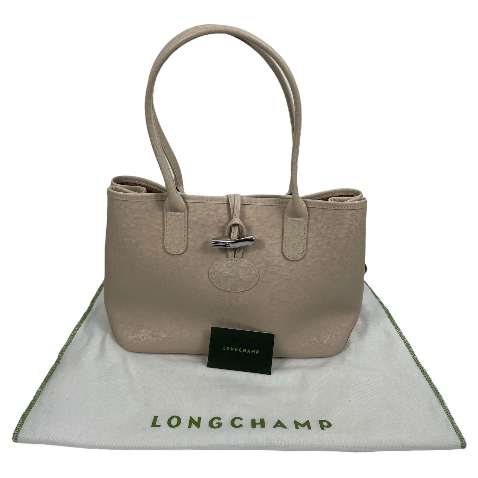 Longchamp Roseau Toggle Leather Tote Shoulder Bag Beige