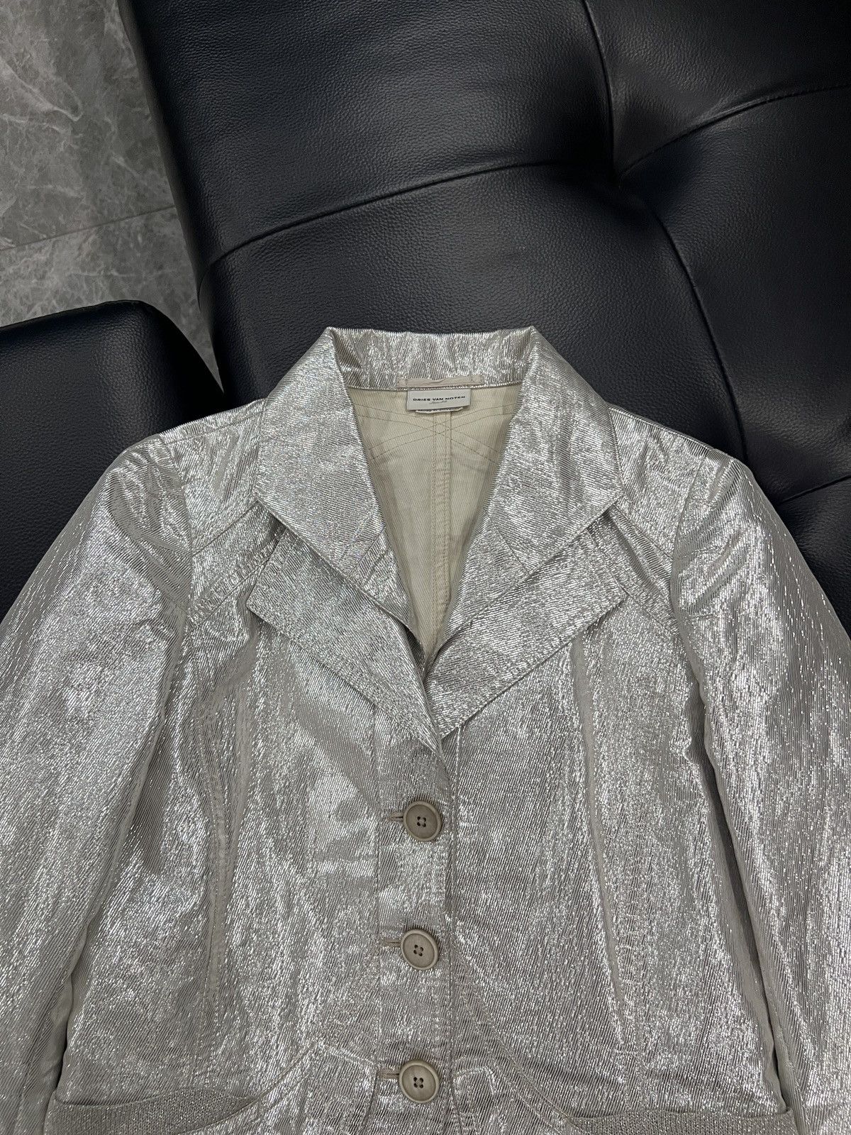 Dries Van Noten Dries Van Noten Liquid Silver Cropped Double-Layer Jacket Size XS / US 0-2 / IT 36-38 - 3 Thumbnail