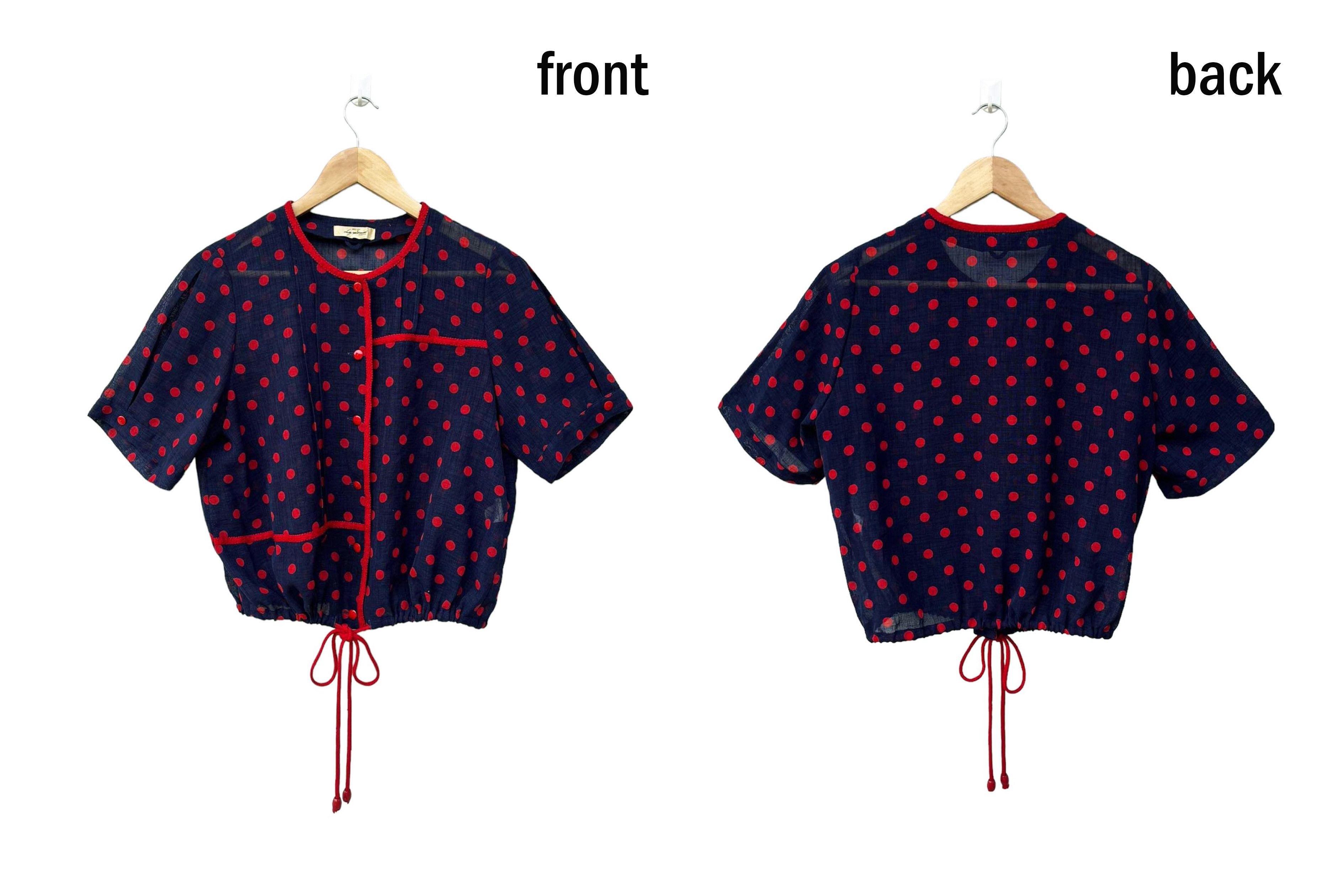 Vintage Japanese Vintage Navy with Red Polka dot Tie Waist shirt Size L / US 10 / IT 46 - 2 Thumbnail