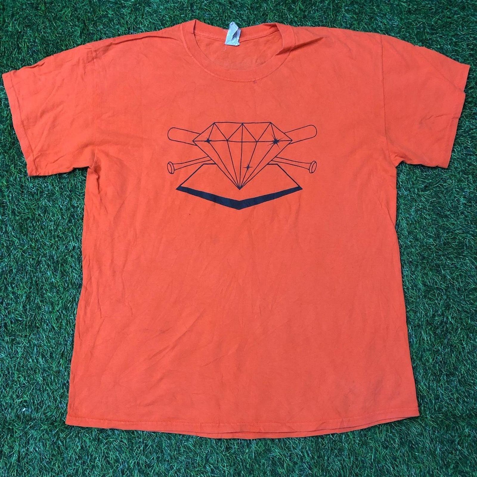 Gildan Men’s Orange Diamond Baseball Bat Graphic Tee Size US L / EU 52-54 / 3 - 1 Thumbnail