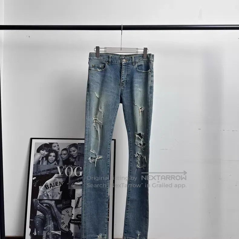 Saint Laurent Paris Saint Laurent Paris Blue Big Destroyed Denim Jeans Size US 29 - 1 Thumbnail