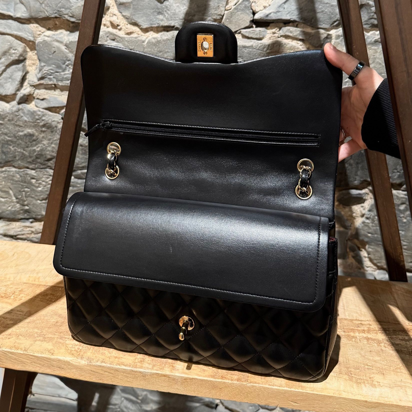 Chanel Black Lambskin GHW Jumbo Classic Double Flap Bag