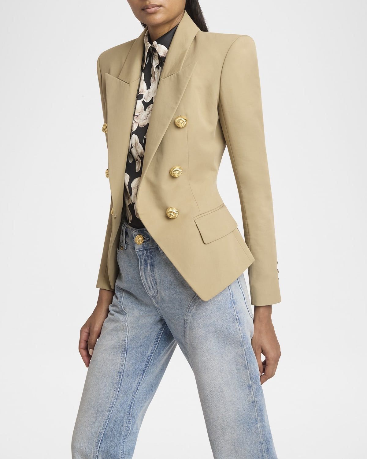 Balmain o1s1wg111025 6-Button Cotton Blazer in Beige Size M / US 6-8 / IT 42-44 - 7 Thumbnail