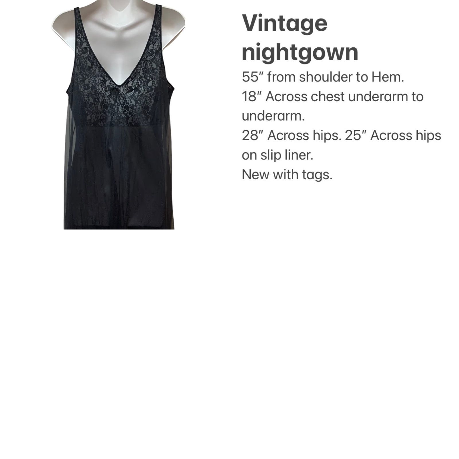 Vintage VINTAGE Vassarette Nightgown Nylon Long Sheer Sweep Lace Gown 55" Black L NS NEW Size ONE SIZE - 8 Thumbnail