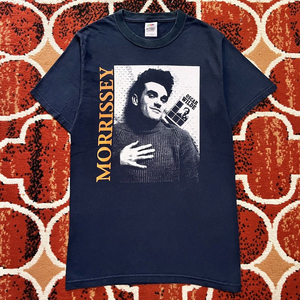 image of Band Tees x Morrissey Vintage Morrissey Oscar Wilde Book Tshirt in Dark Navy, Men's (Size Small)