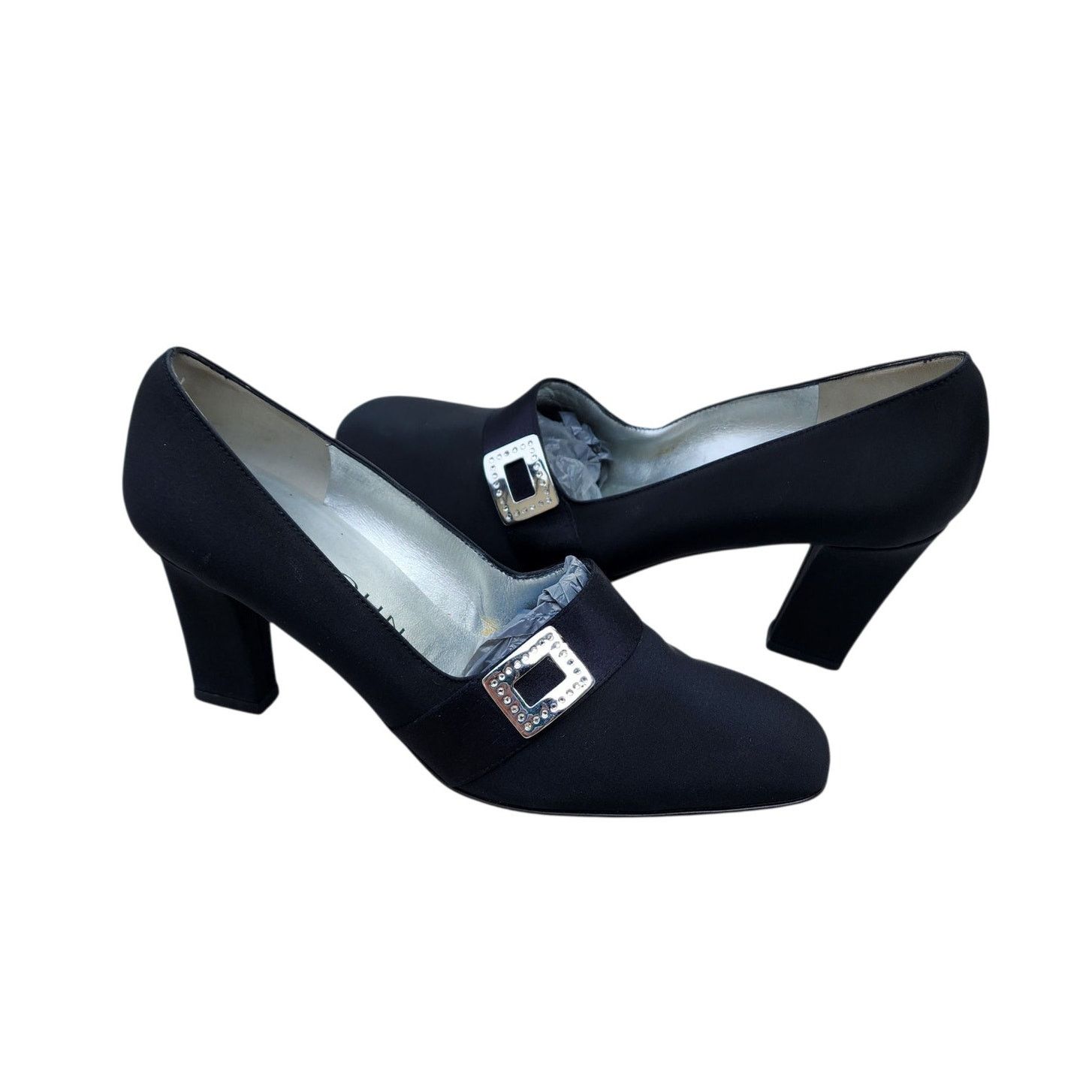 Designer St. John Black Fabric Square Crystal Accent Italian Pumps 7 Size US 7 / IT 37 - 7 Thumbnail