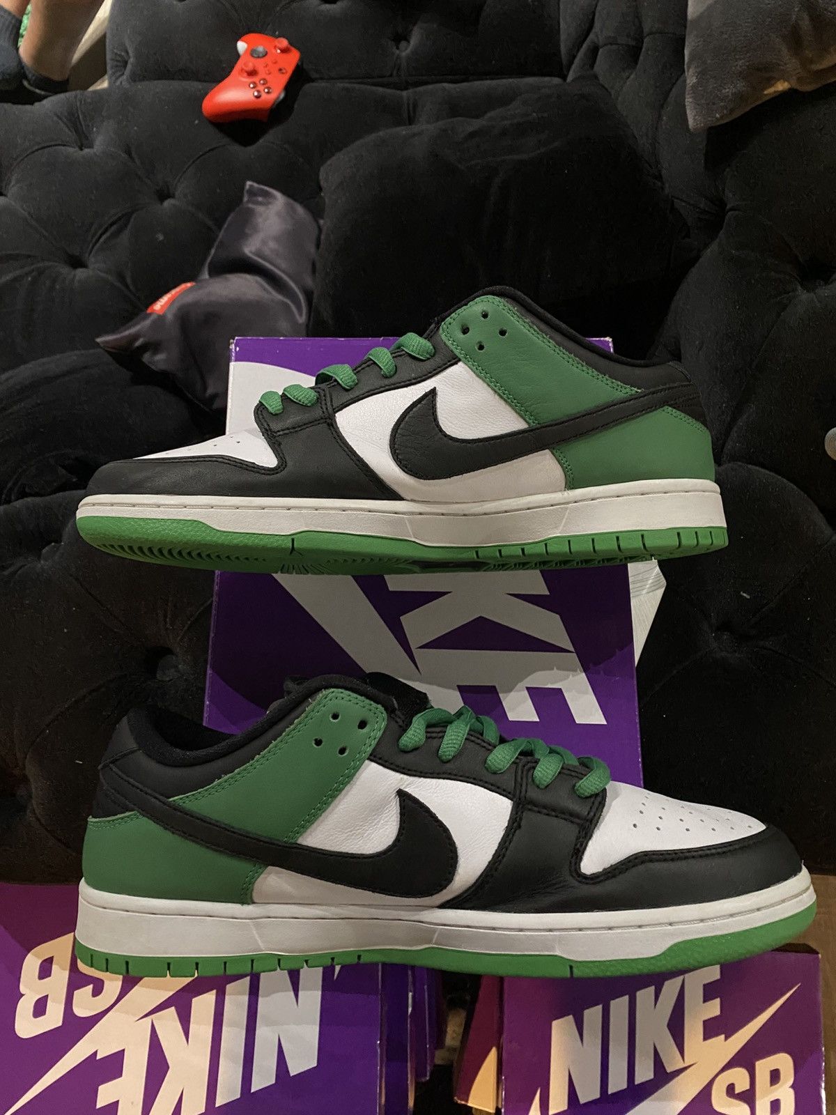Nike Nike SB Dunk Low Green Black Toe BQ6817-302 Men SZ 12 Used Size US 12 / EU 45 - 2 Thumbnail