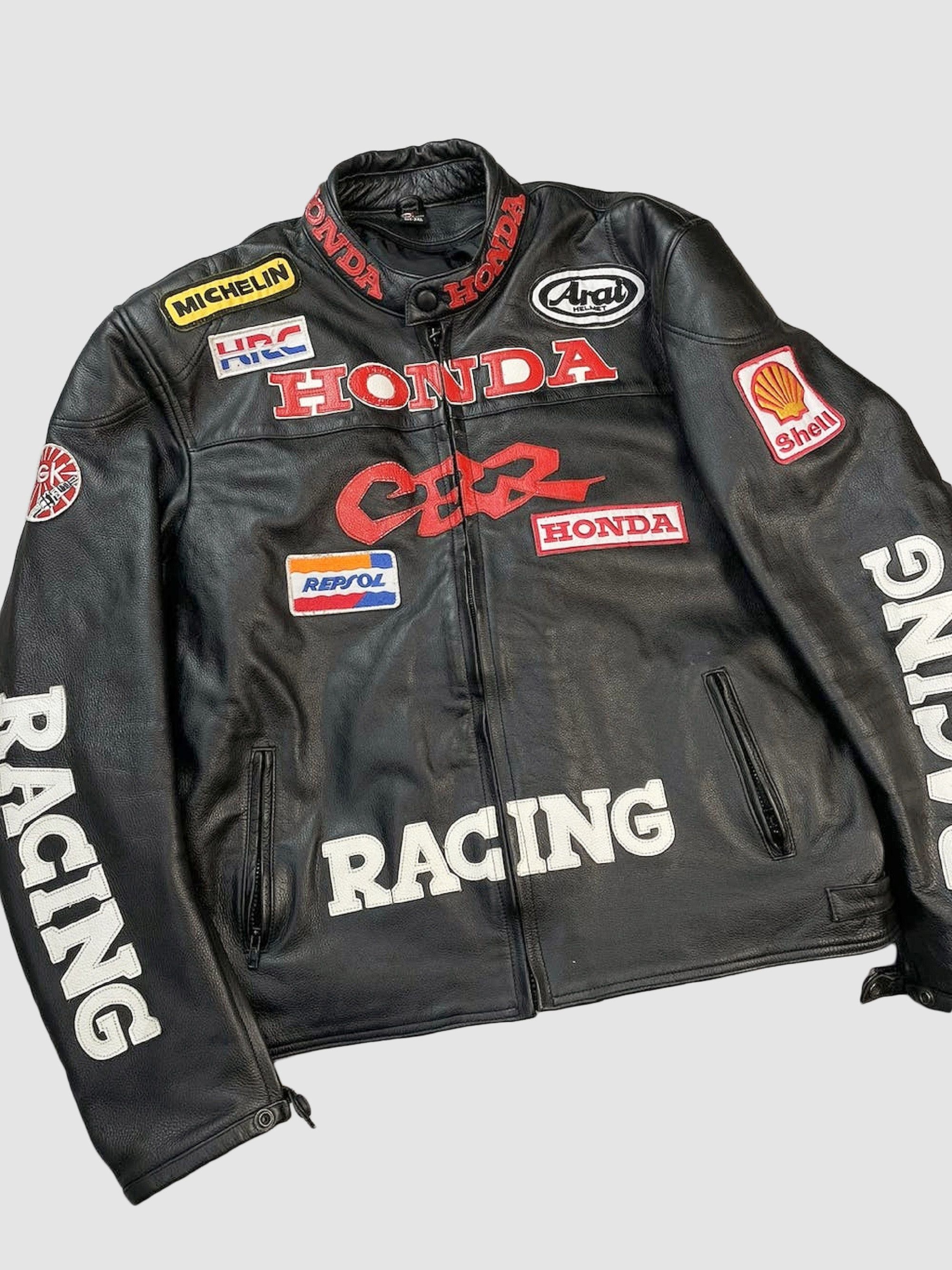 Genuine Leather Honda Racing CBR Leather Jacket RARE ALL BLACK Size US XXL / EU 58 / 5 - 3 Thumbnail