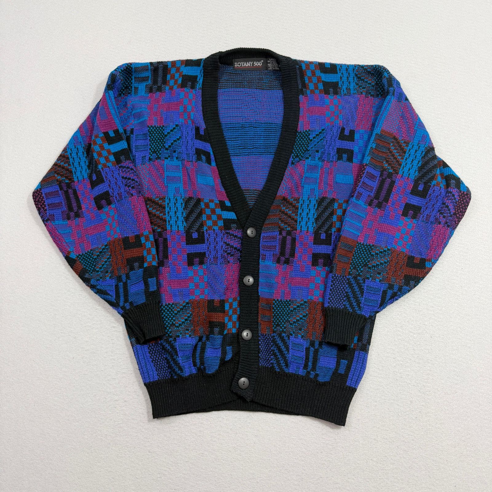Vintage Vintage Botany 500 Geometric Knit Cardigan Sweater Large Size US L / EU 52-54 / 3 - 1 Thumbnail