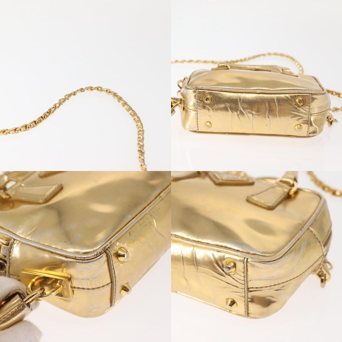 Prada PRADA Hand Bag Leather Gold Size ONE SIZE - 10 Thumbnail