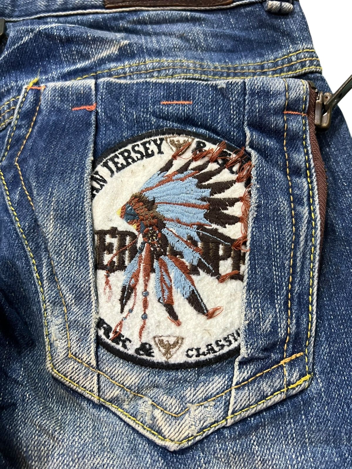 Japanese Brand 💥Flare low rise💥Red pepper Clawmark Mud wash Jean Very Rare Size US 29 - 19 Thumbnail