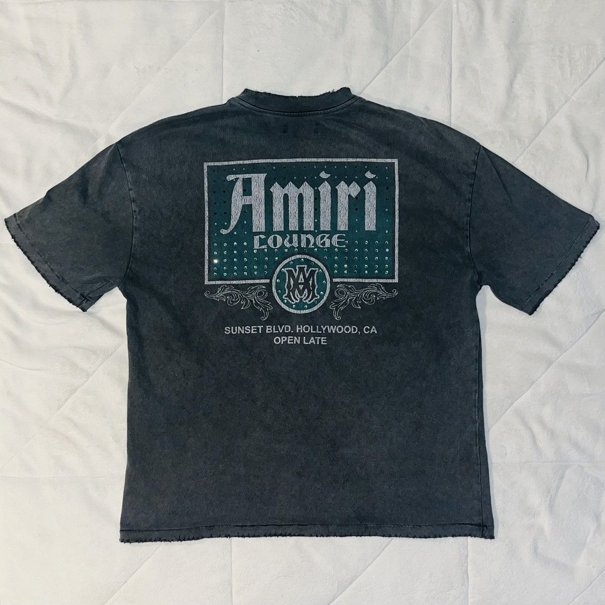 AMIRI Hollywood Lounge Rhinestone Faded Grey T-Shirt Medium