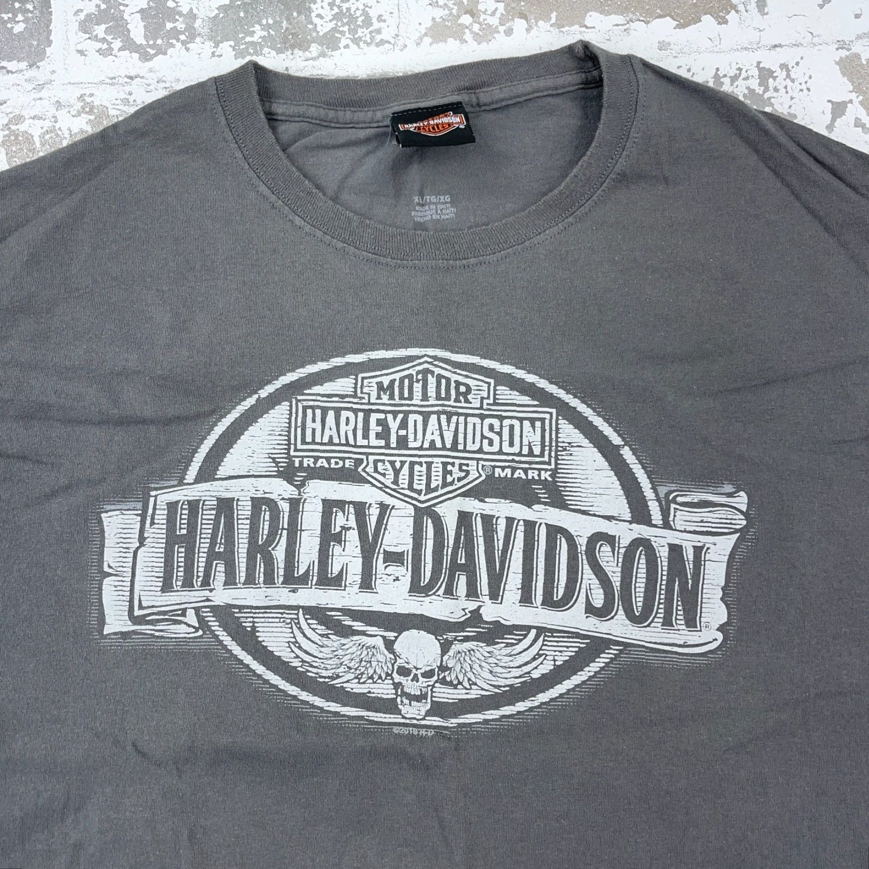 Harley Davidson Harley-Davidson Shirt Men XL Gray Tee Biker Retro Skull USA Flag Adult N89 Size US XL / EU 56 / 4 - 3 Thumbnail