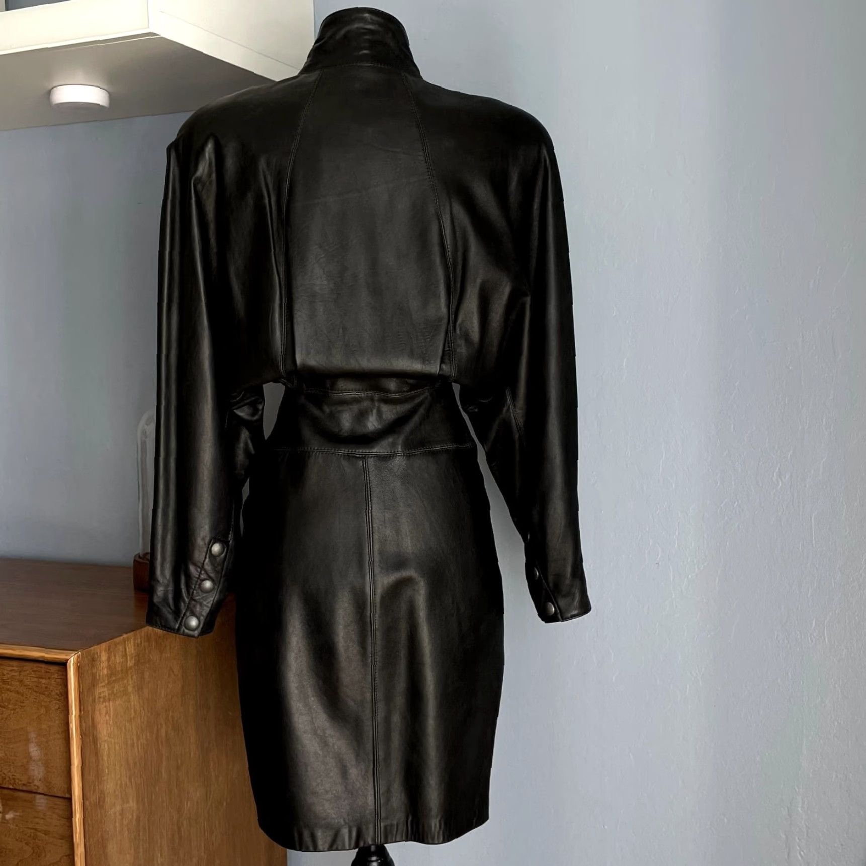 Vintage VINTAGE Michael Hoban Leather Dress Front Snaps Wiggle/Pencil XS/S Black 1980s Glam Rock Womens Size XS / US 0-2 / IT 36-38 - 6 Thumbnail