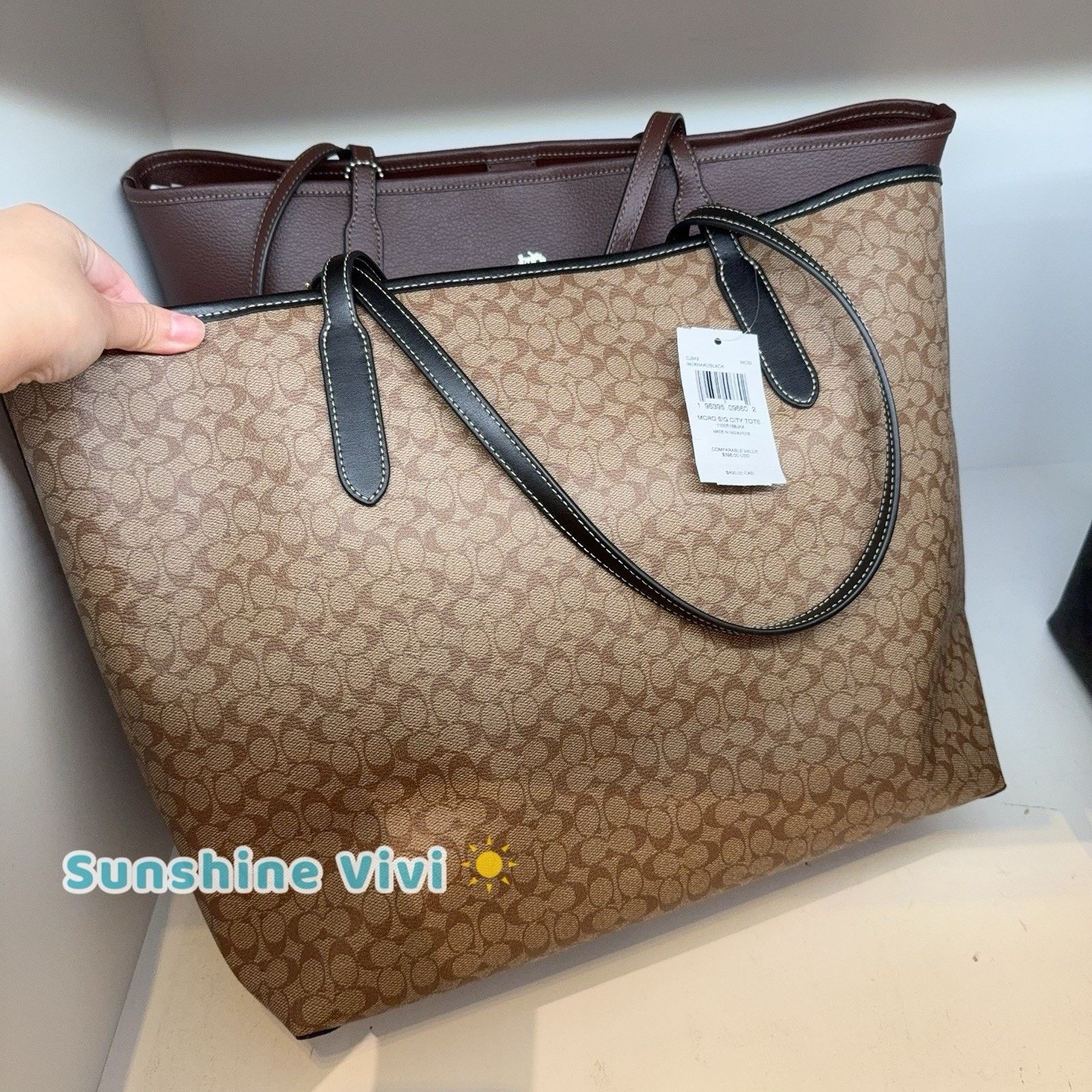 Coach NWT Coach CJ942 City Tote Khaki Brown Black Leather Bag Size ONE SIZE - 4 Thumbnail