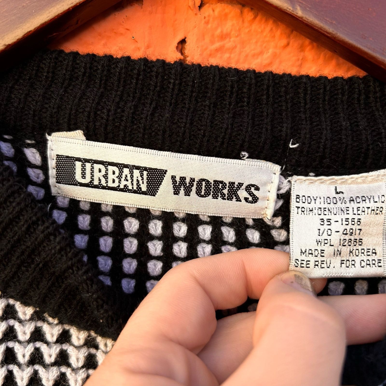 Vintage VTG Sweater Leather Trim Boxy 90s Size Large Size US L / EU 52-54 / 3 - 3 Thumbnail