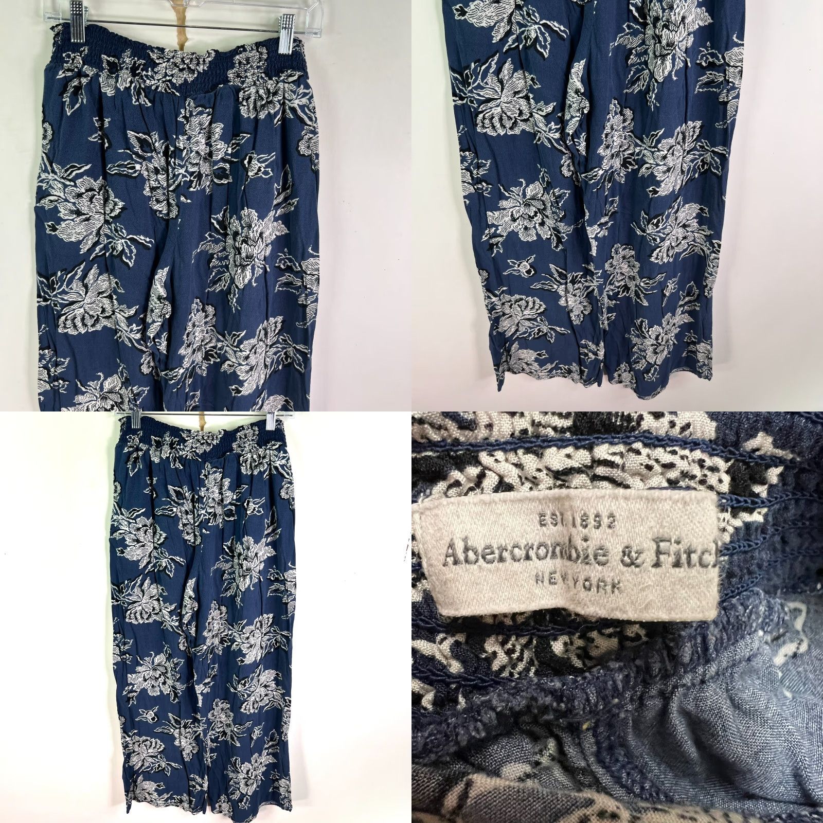 Abercrombie & Fitch VINTAGE? No — Abercrombie & Fitch Oceanside Floral Pants Women Flared Paperbag High Rise Elastic Waist Pockets Blue L Floral Beach Bohemian 90s? Size ONE SIZE - 8 Thumbnail