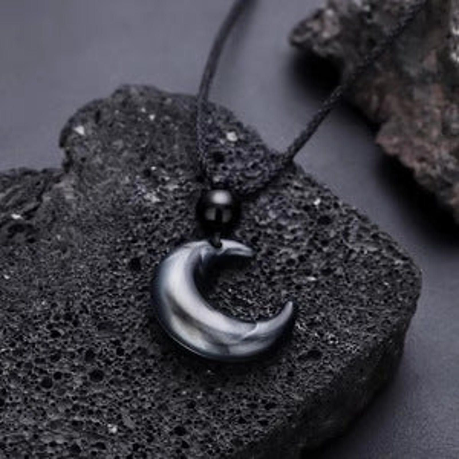 Jewelry Black Crescent Moon Pendant Necklace, Adjustable Cord Size ONE SIZE - 8 Thumbnail