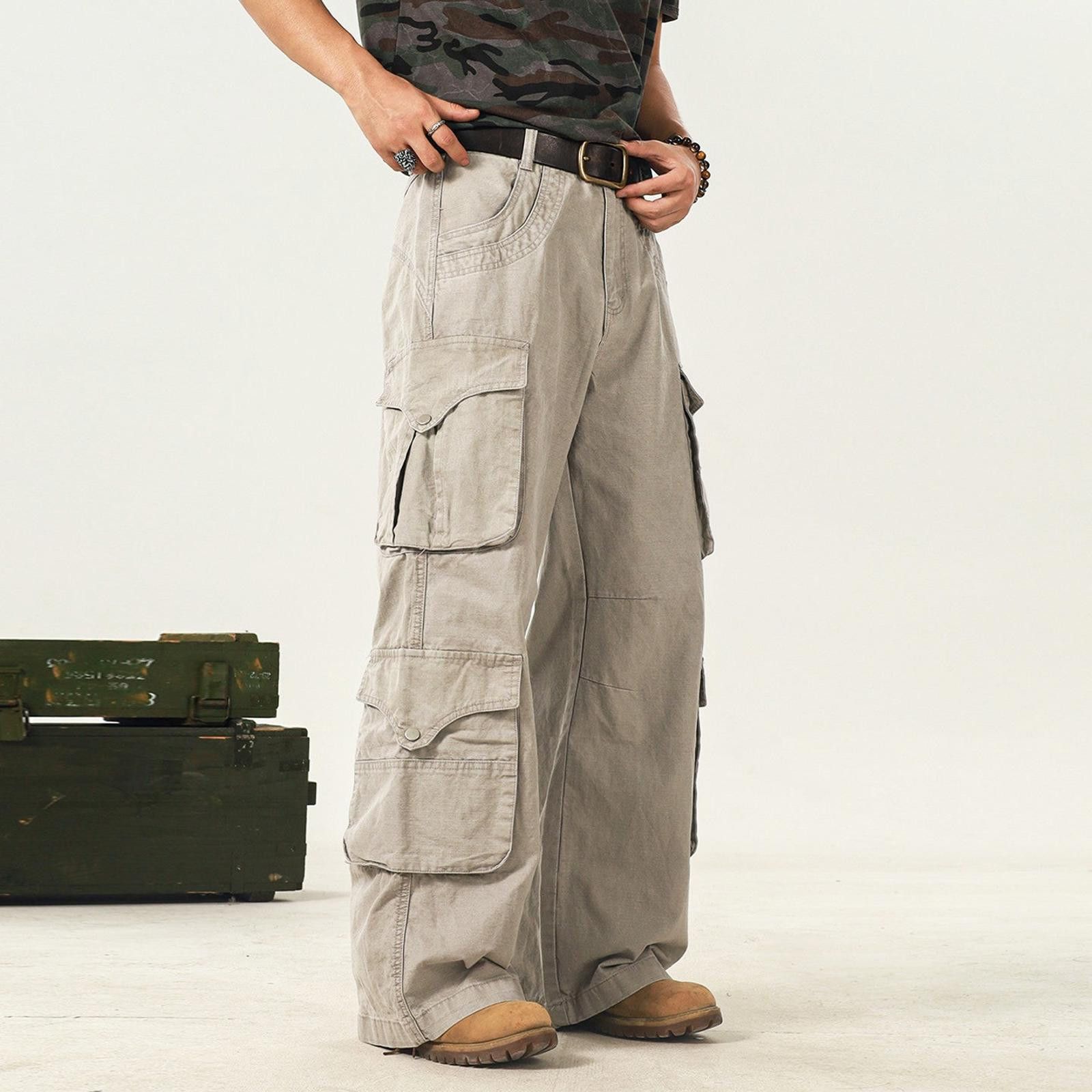 Vintage Retro Workwear Pants – Washed Multi-Pocket Straight Size US 32 / EU 48 - 1 Thumbnail