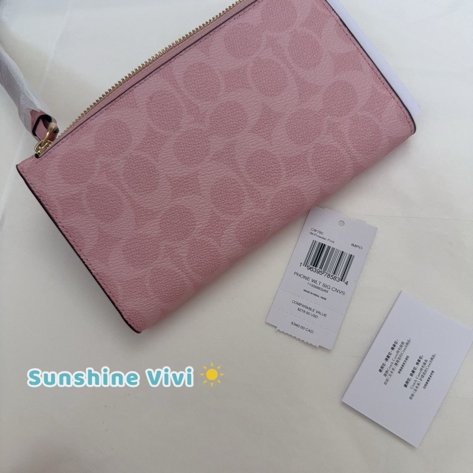 Coach NWT Coach Phone Wallet Signature Canvas CW780 Powder Pink Size ONE SIZE - 4 Thumbnail