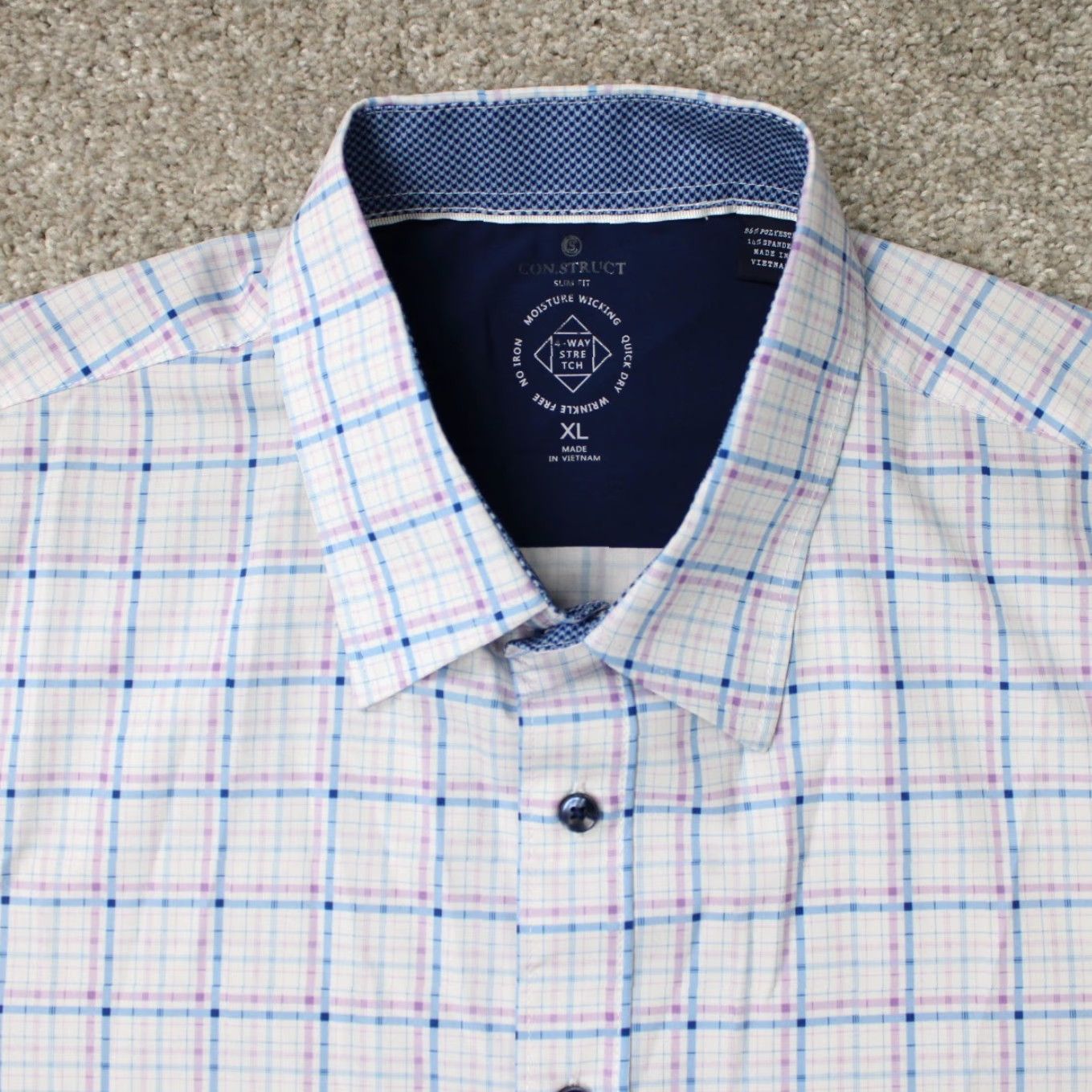 Vintage Construct Shirt Mens XL White/Blue Slim Fit Button-Up Wrinkle Free No Iron L/S Check 90s Casual Formal Workwear Mens Size US XL / EU 56 / 4 - 6 Thumbnail
