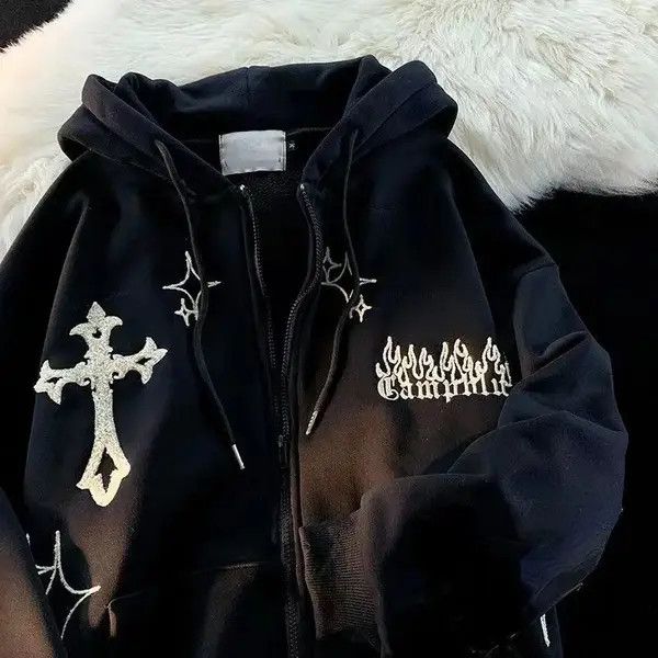Japanese Brand Hirosue x Chika Cross Embroidery Hoodies Size US M / EU 48-50 / 2 - 1 Thumbnail