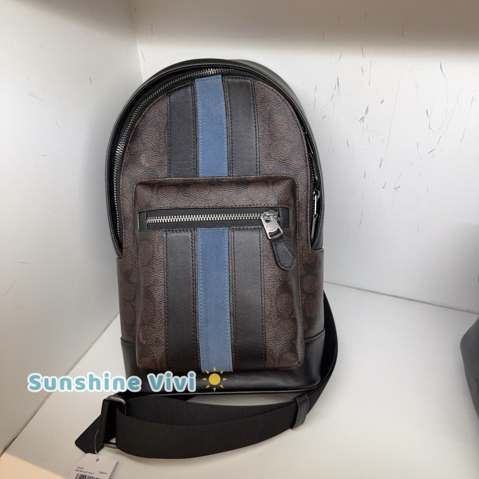 Coach NWT Coach West Pack Varsity Stripe Blue Sling Bag CDC53 Size ONE SIZE - 1 Thumbnail