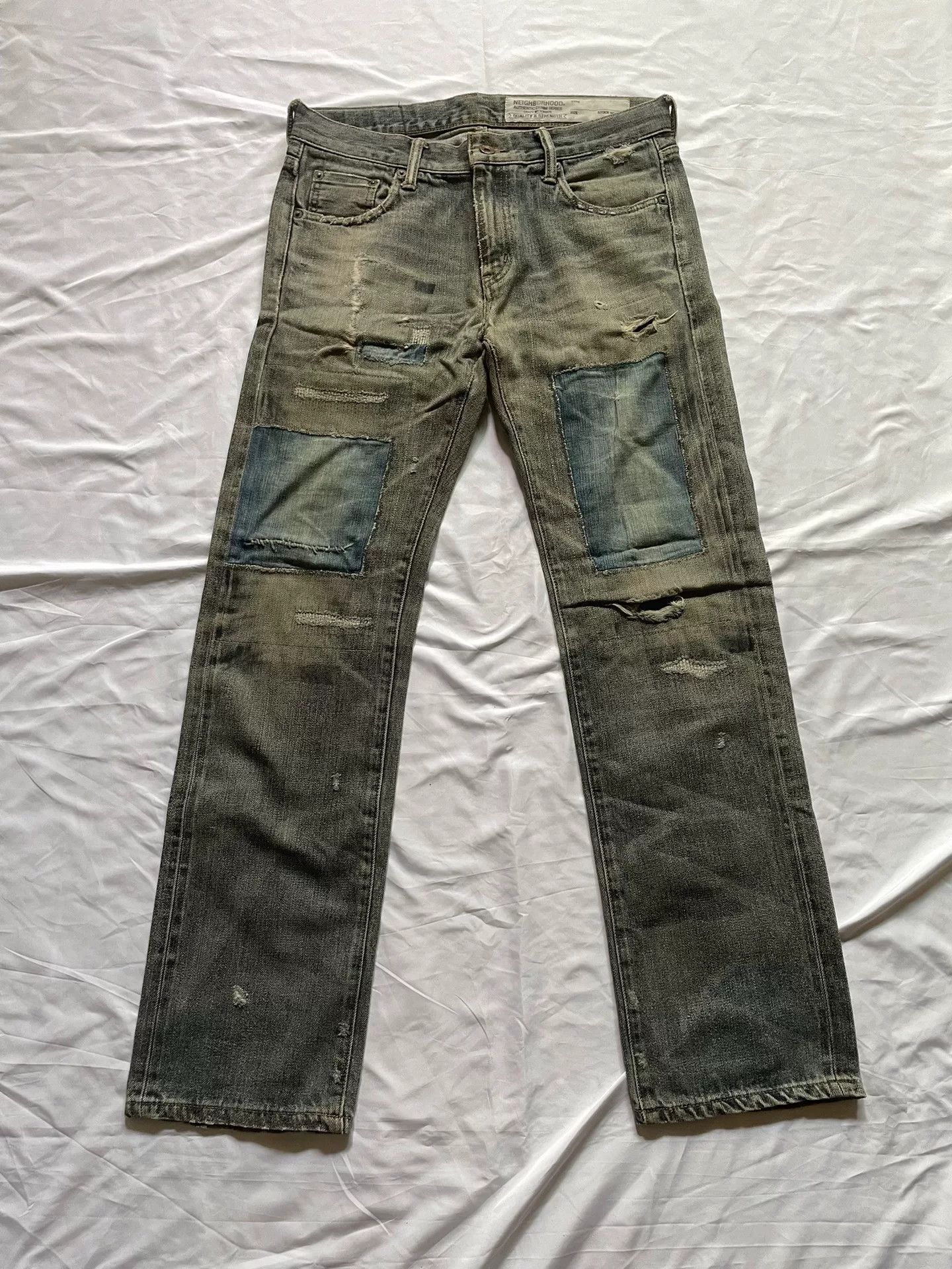 Neighborhood blue patchwork distressed denim jeans Size US 27 - 1 Thumbnail