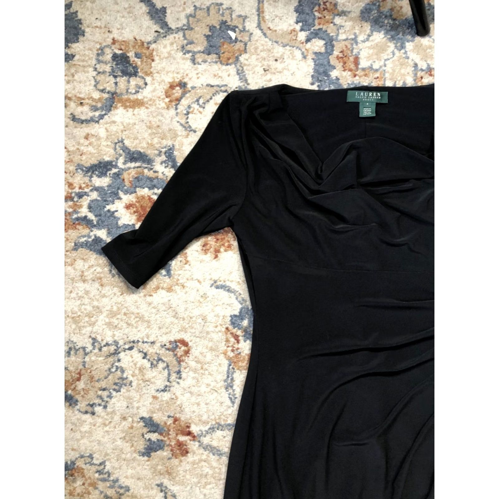 Ralph Lauren Lauren Ralph Lauren Dress Womens Medium Black Ruched Sheath Cowl Neck 3/4 Sleeve Size M / US 6-8 / IT 42-44 - 3 Thumbnail