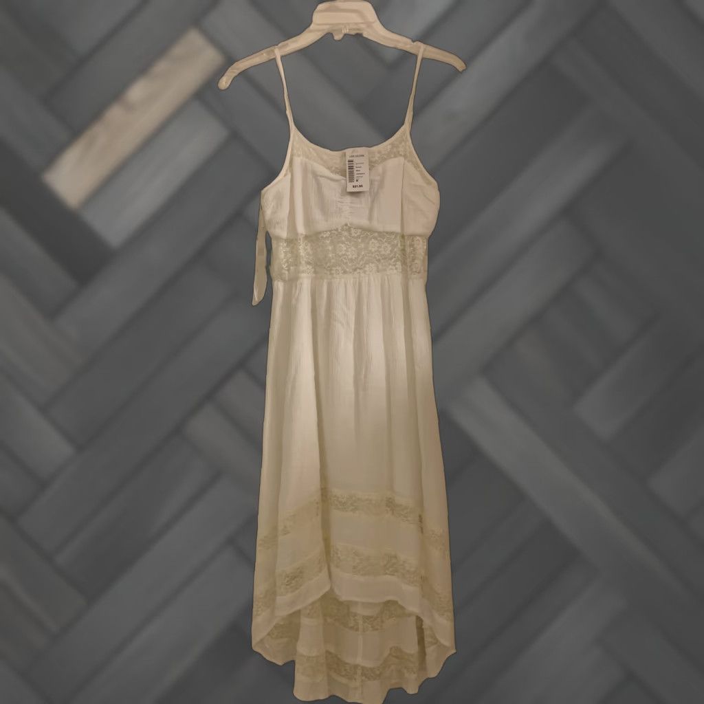 Vintage Love Culture Dress Sundress Floral Knee Length White M Juniors Women Sleeveless Ruffle Pullover Casual Summer Spring 100% Rayon Size M / US 6-8 / IT 42-44 - 1 Thumbnail
