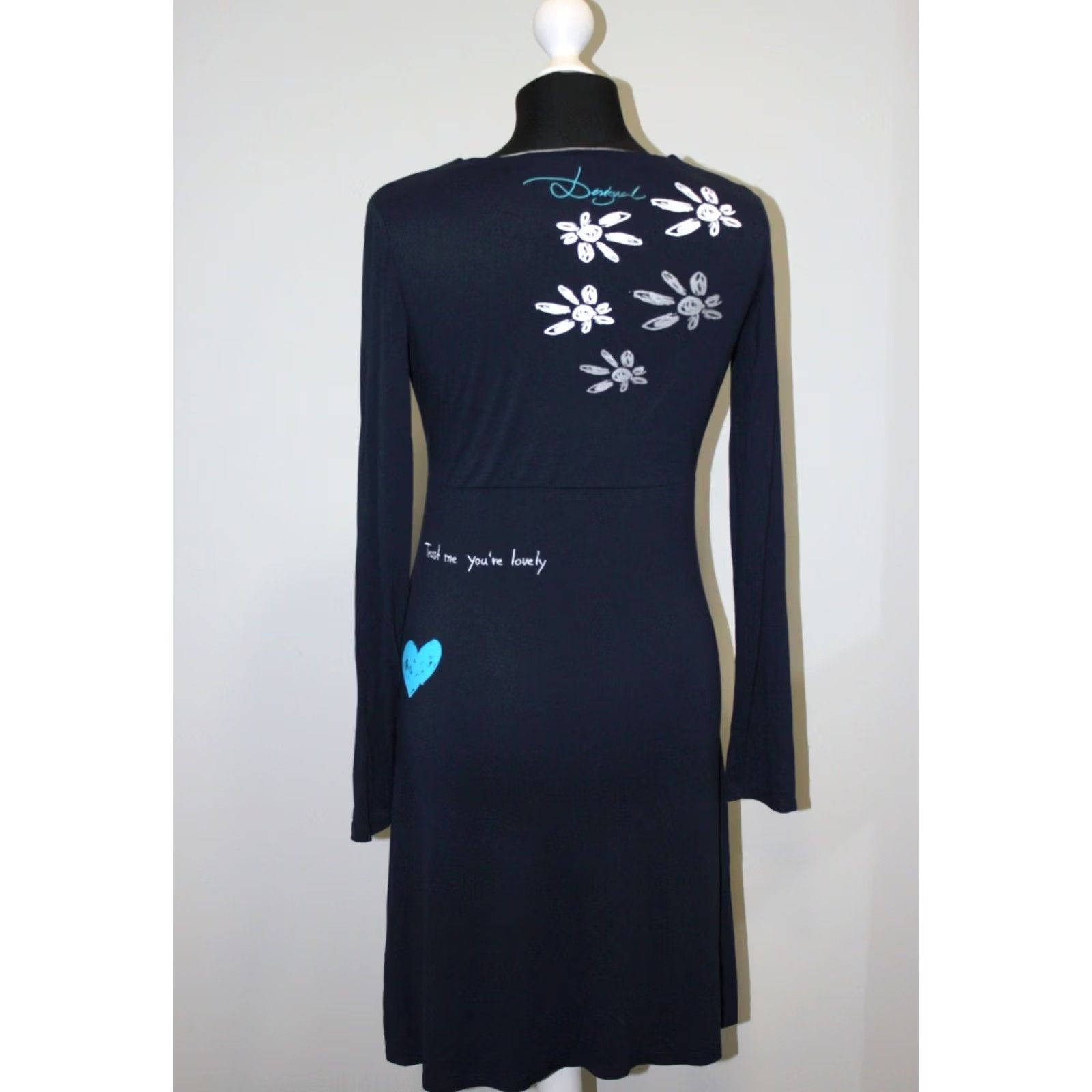 Desigual Desigual Dress Womens A-Line Knee Length S Navy Flowers Blue Color Size S / US 4 / IT 40 - 4 Thumbnail