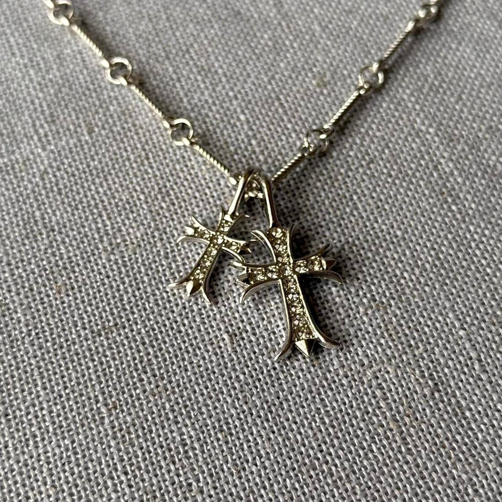 Other DOUBLE CROSS SILVER NECKLACE // MENS Size ONE SIZE - 1 Thumbnail