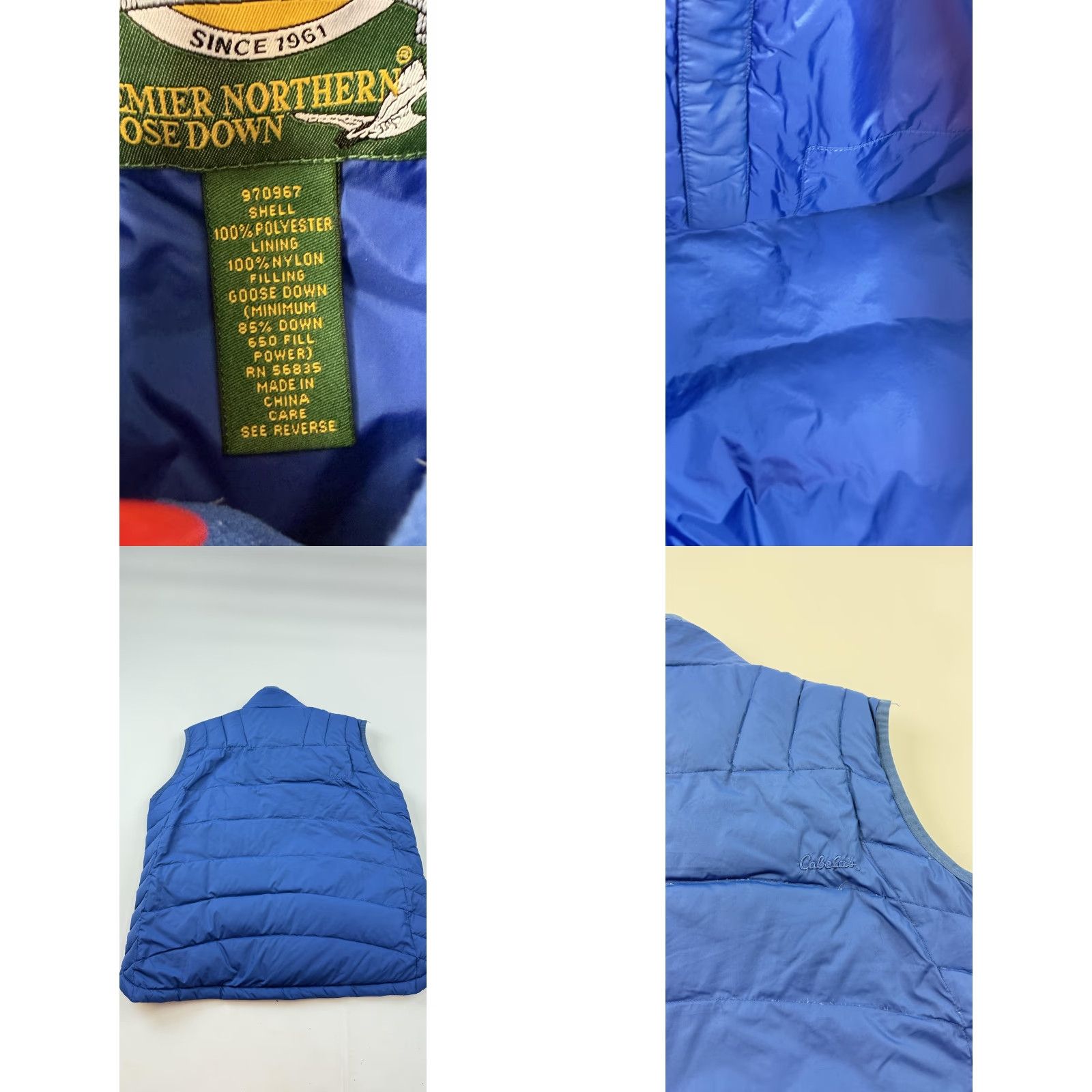 Cabela's Vest Mens Large Blue Premier Northern Goose Down Puffer 650 Fill Power