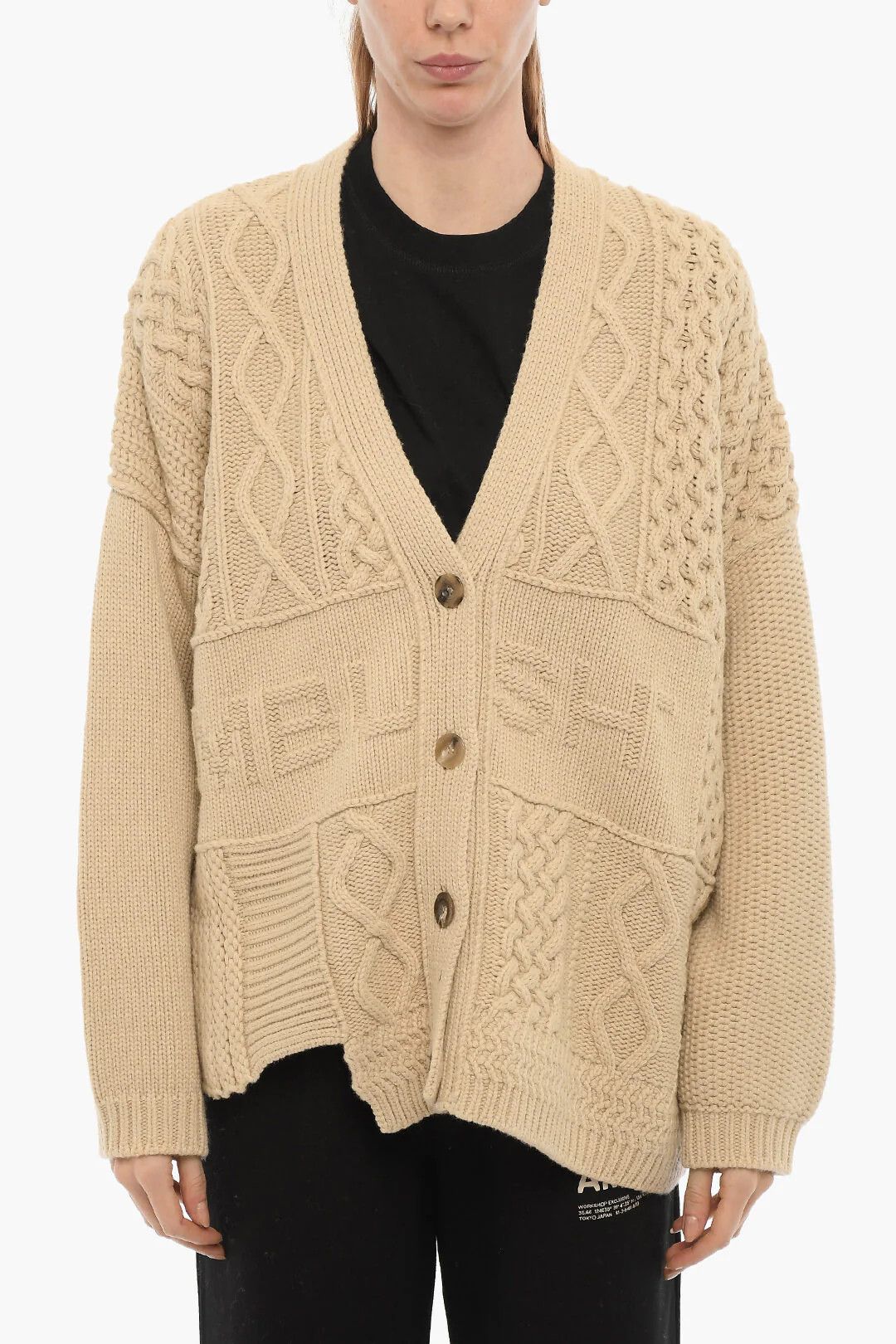 Ambush Design og1mm0426 Cable Knit V-Neck Cardigan in Beige Size M / US 6-8 / IT 42-44 - 1 Thumbnail