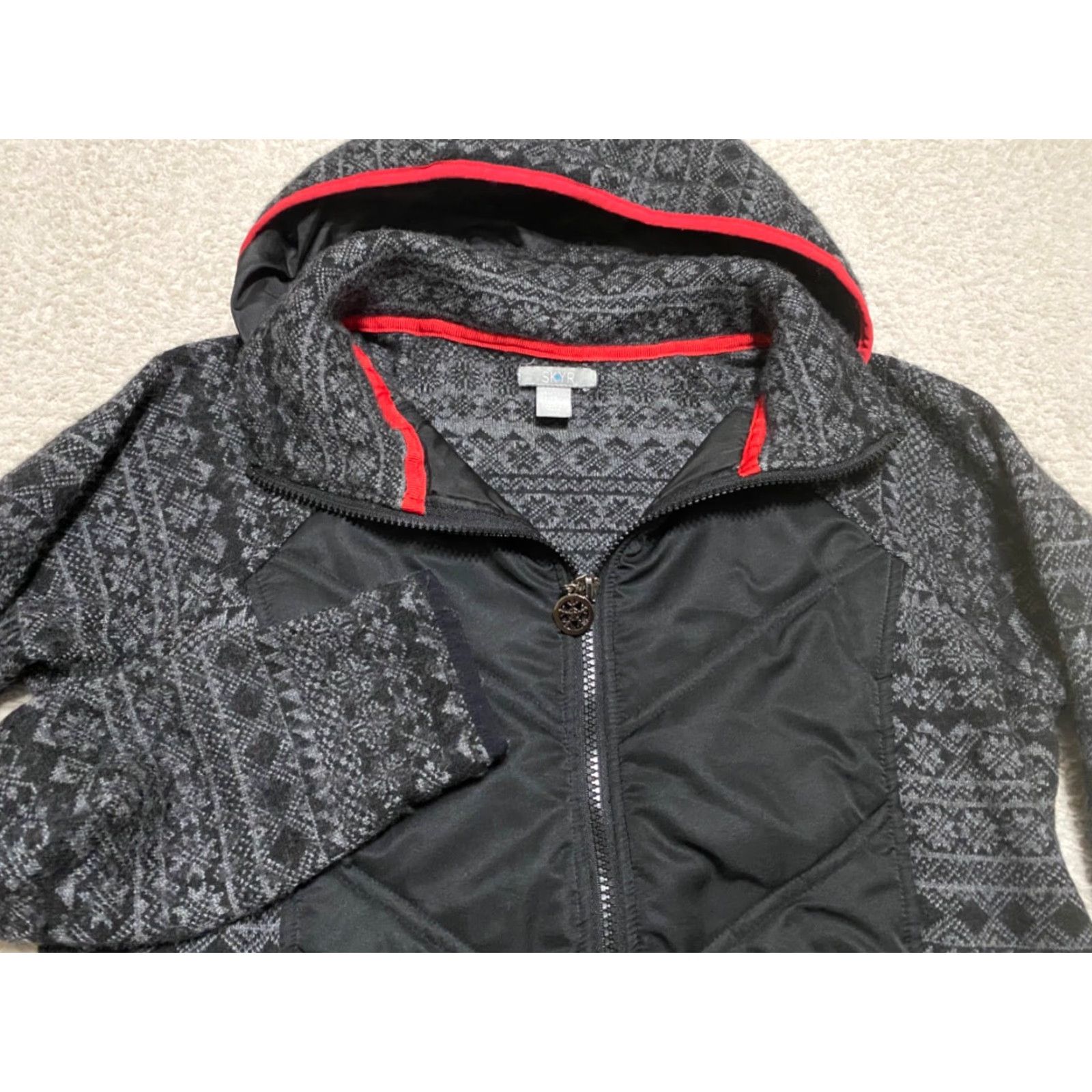 Vintage Skyr Jacket Geometric Fleece Wool Blend Hooded Gray Black Women's L Large N/A Size L / US 10 / IT 46 - 2 Thumbnail