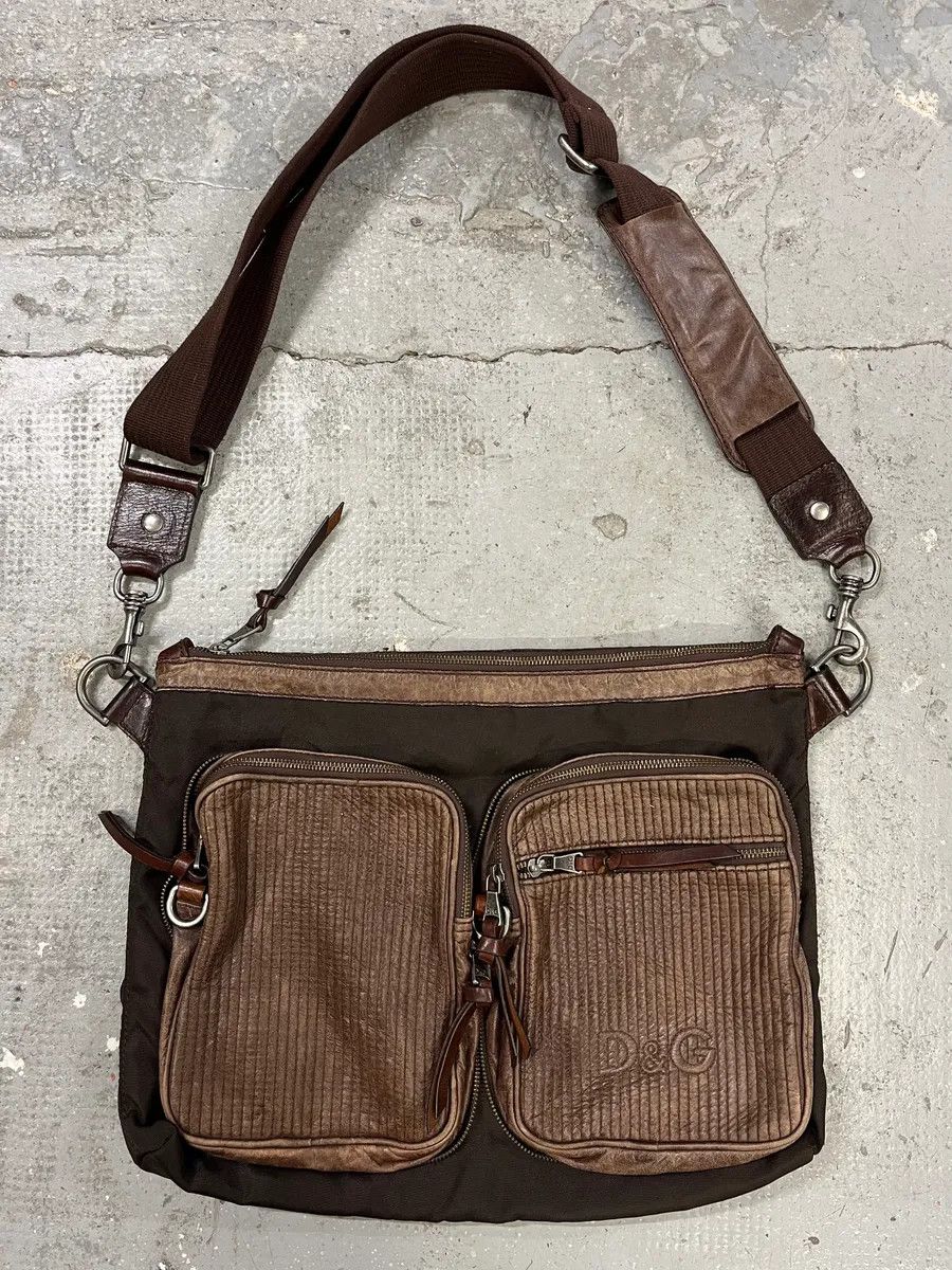 Archival Clothing x Dolce Gabbana 2000S Dolce & Gabbana Hybrid Nylon & Leather Brown Shoulder Bag