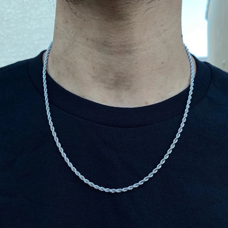 Jewelry Silver Chain Solid Silver Rope Chain 3mm 18 Inches Size ONE SIZE - 1 Thumbnail
