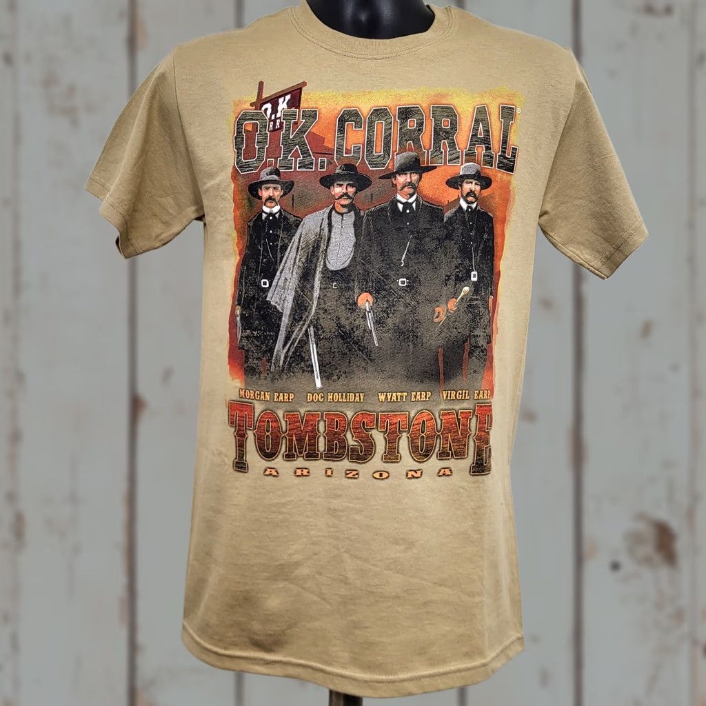 Gildan VINTAGE Gildan Tombstone Tshirt Mens Size Small Tan Movie Poster Cowboy Legend Shirt Size US S / EU 44-46 / 1 - 1 Thumbnail