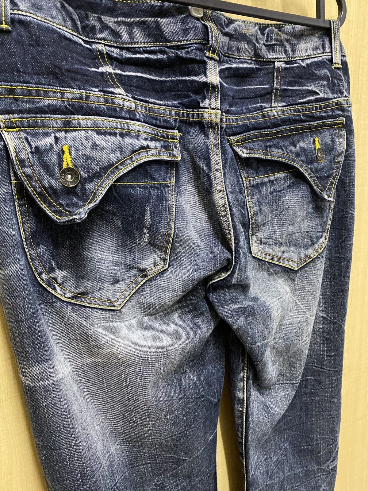 Japanese Brand Blow By Blue Acid Wash Denim Flare Jeans Size US 34 / EU 50 - 6 Thumbnail