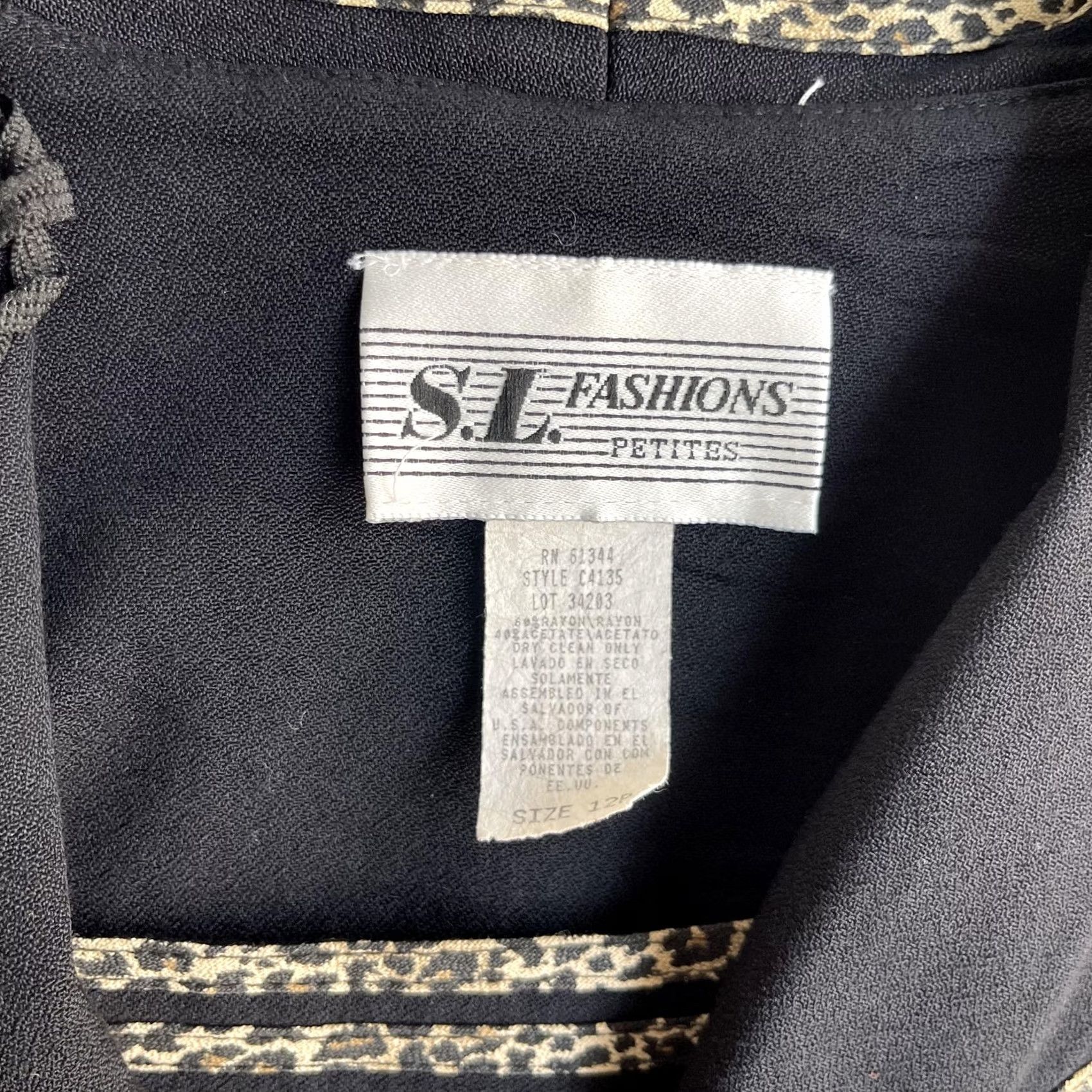 Vintage VINTAGE S.L. Fashions Dress Womens 12P Black Animal Print Button Front Maxi Shirt Size XL / US 12-14 / IT 48-50 - 3 Thumbnail