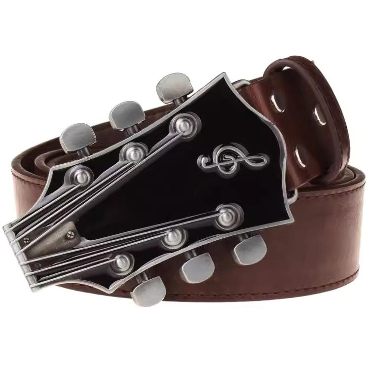 Designer Guitar Dark Vintage Belt Riveted Belts Menswear Accessories Size ONE SIZE - 4 Thumbnail