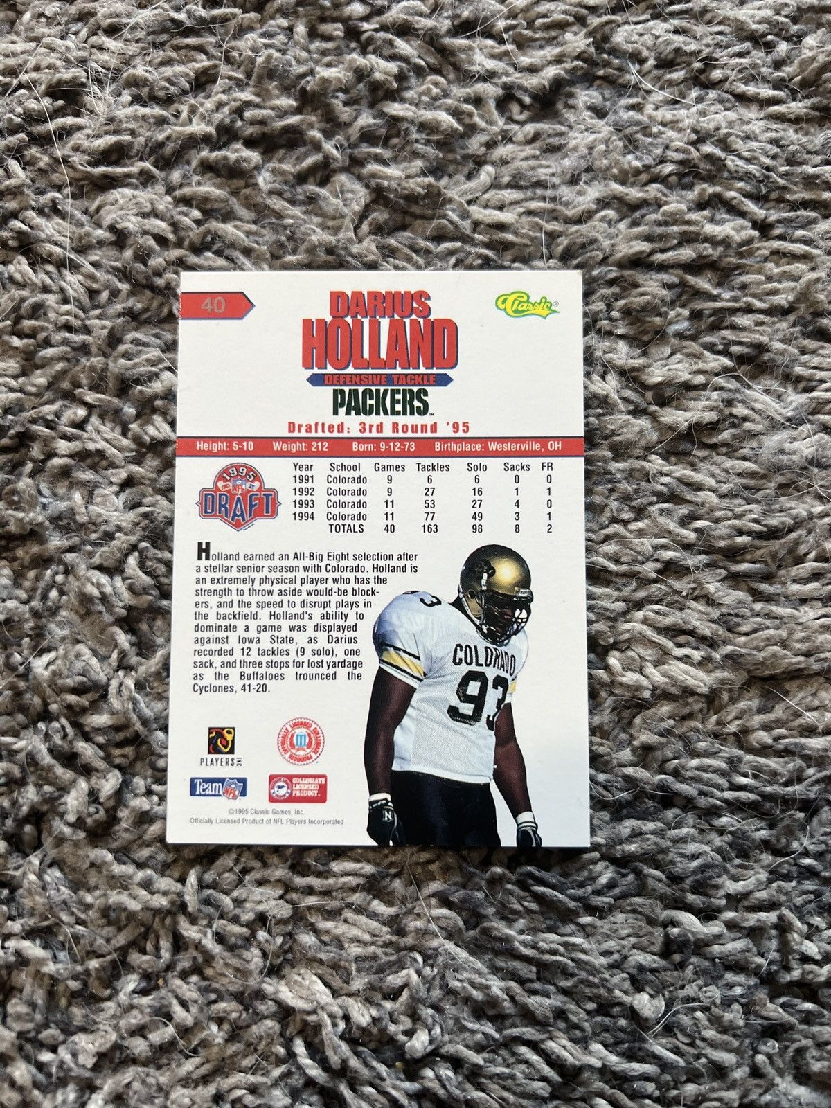 NFL 1995 Classic #40 Darius Holland Card Size ONE SIZE - 2 Thumbnail