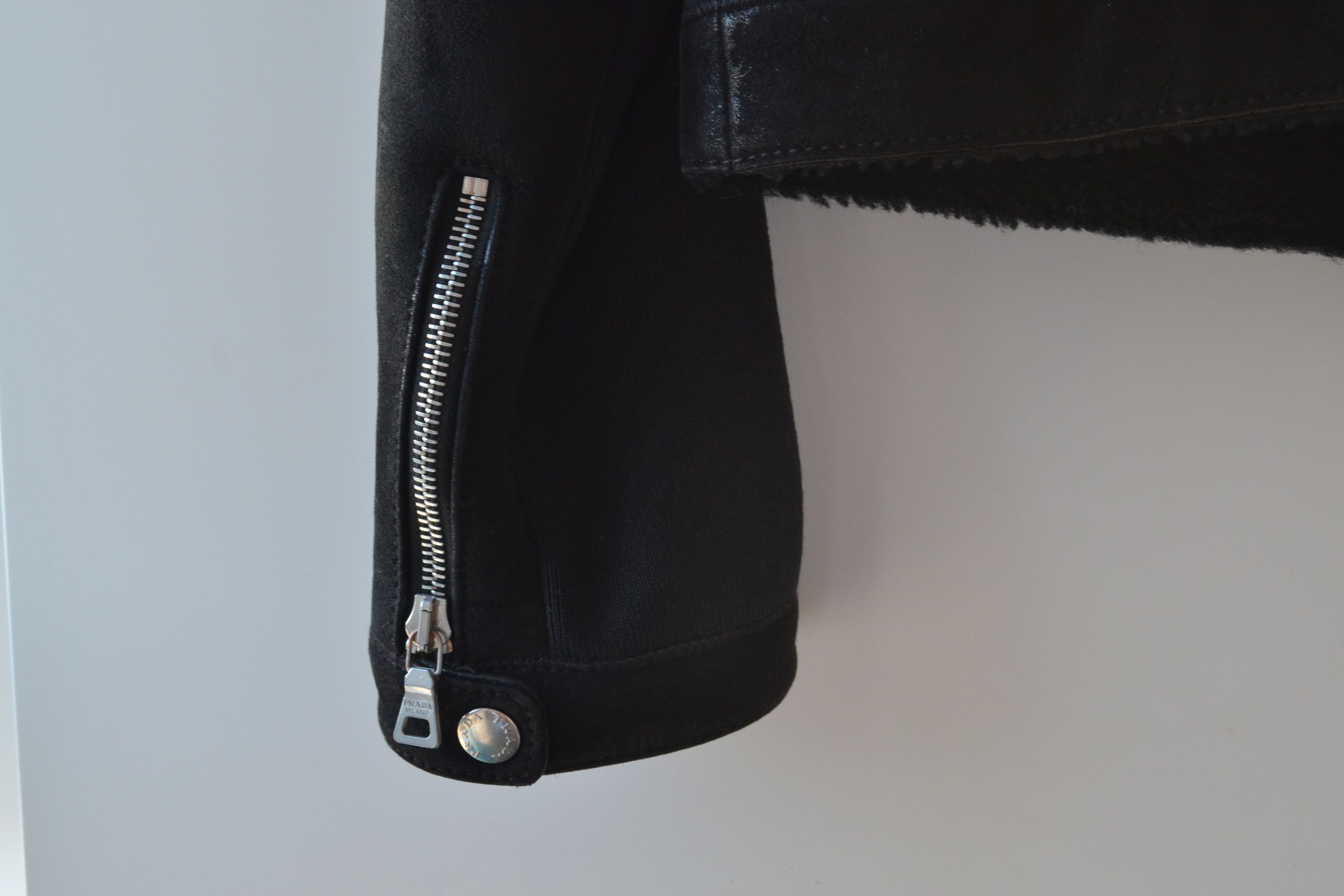 Prada PRADA Leather Jacket Black Zip Sheep Fur Shearling Bomber Size M / US 6-8 / IT 42-44 - 8 Thumbnail