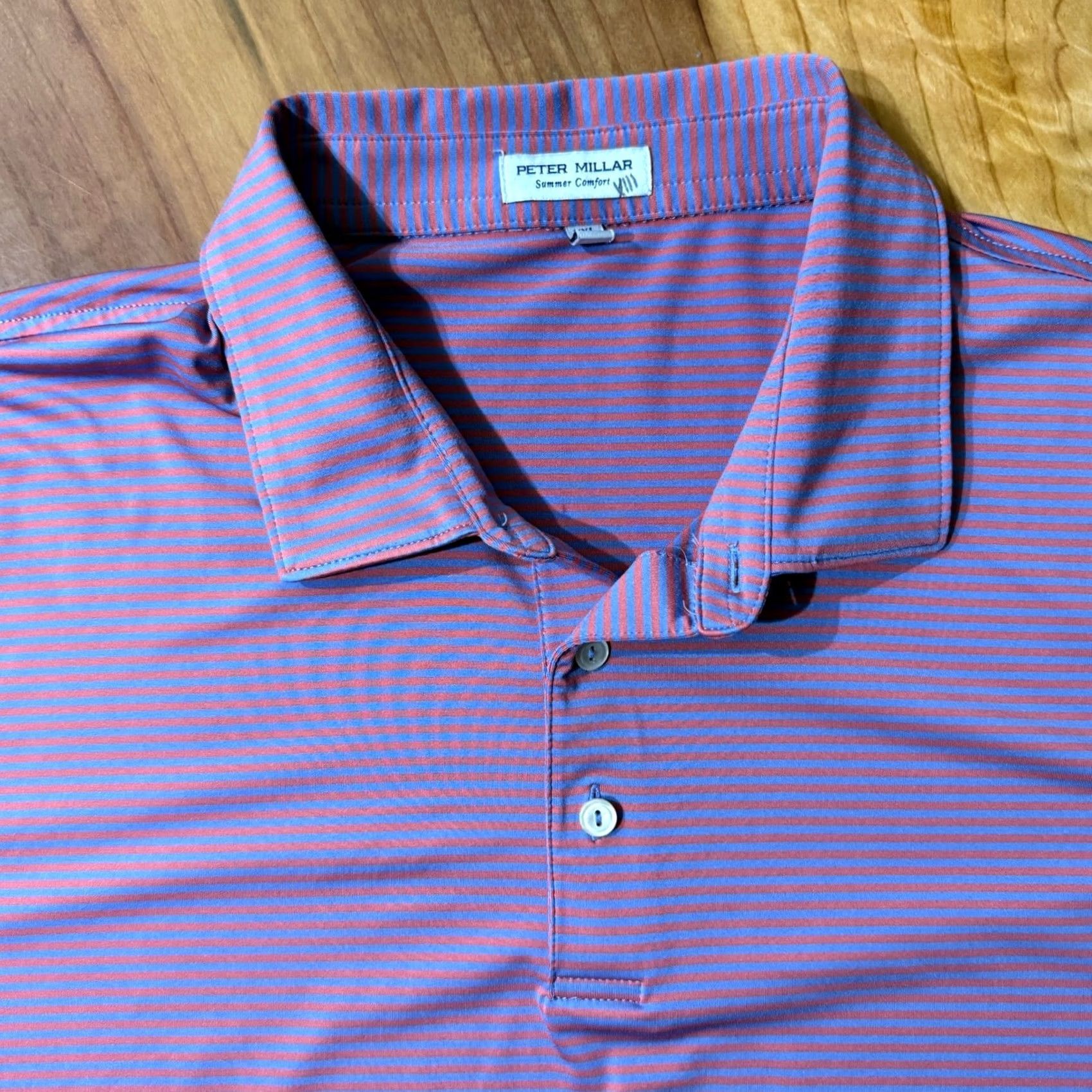 Peter Millar Peter Millar Polo Shirt Mens XXL Pink Blue Striped Golf S/S Polyester S15 Size US XXL / EU 58 / 5 - 4 Thumbnail