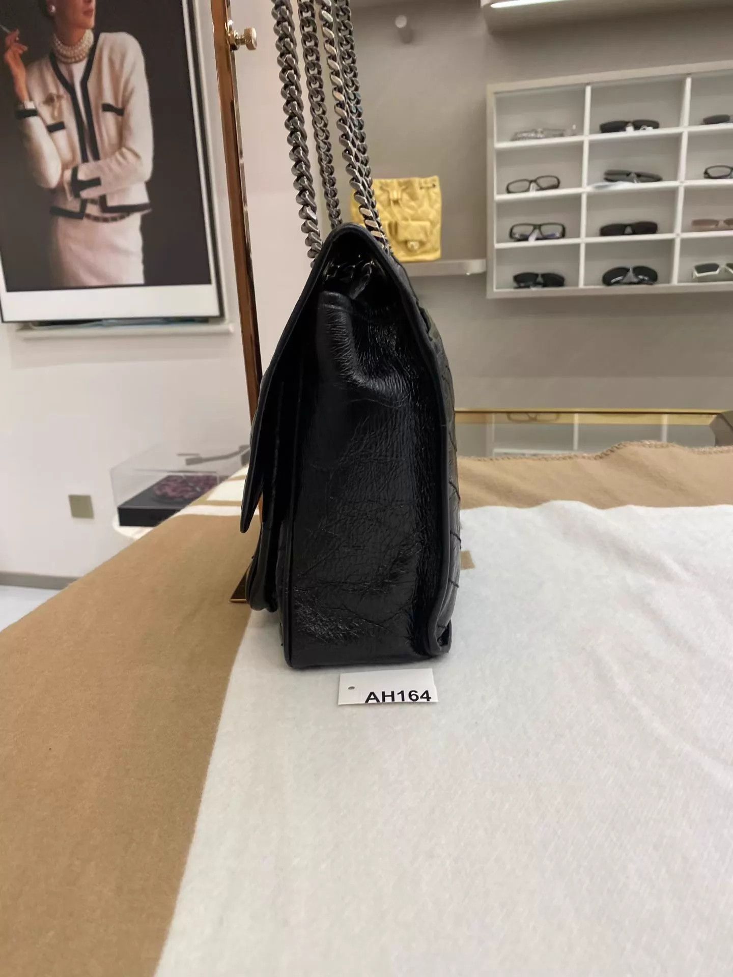Yves Saint Laurent YSL Niki,Black/Silver Crumpled Calfskin, Distressed Hardware Size ONE SIZE - 6 Thumbnail