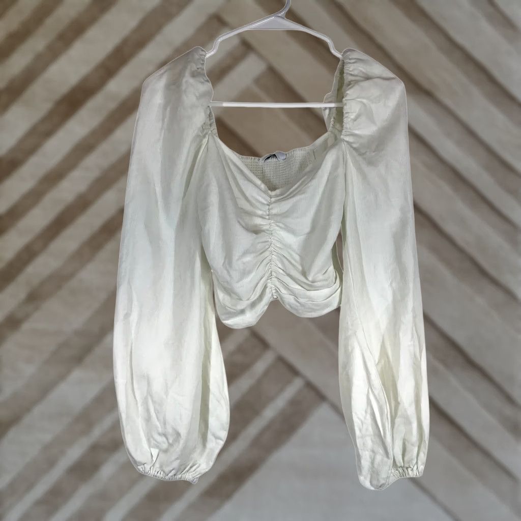 & Other Stories & Other Stories White Ruched Puff Sleeve Crop Top Size 2 Los Angeles Atelier Size XS / US 0-2 / IT 36-38 - 1 Thumbnail